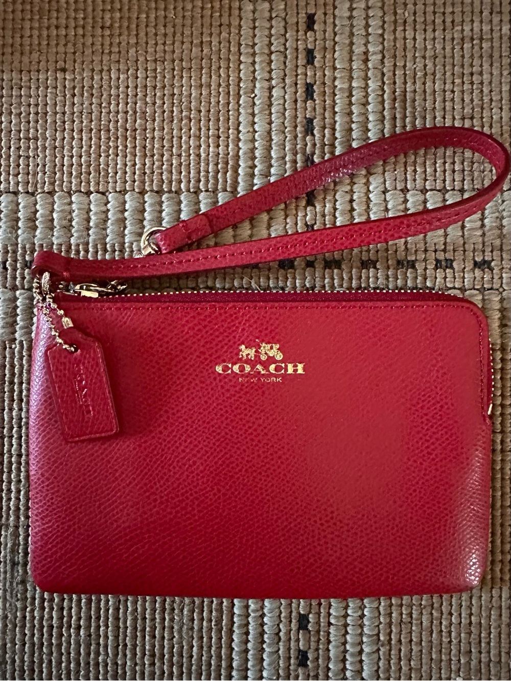 EUC Coach Red Leather Wristlet with Gold Logo